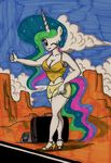  anthro anthrofied bag breasts clothed clothing cloud desert equine female friendship_is_magic hair horse mammal multi-colored_hair my_little_pony navel newyorkx3 one_eye_closed pony princess princess_celestia_(mlp) purple_eyes royalty shirt shoes shorts sky solo standing suitcase wink 