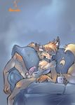  coffee erection fox looking_at_viewer male mamabliss mammal penis piercing scruff solo 