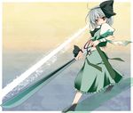  atoshi konpaku_youmu ribbon silver_hair skirt solo sword touhou weapon 