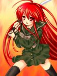  alastor_(shakugan_no_shana) jewelry non-web_source pendant piku red_eyes red_hair school_uniform shakugan_no_shana shana sword thighhighs weapon 