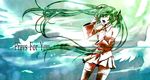  closed_eyes cowboy_shot detached_sleeves engrish green_hair hatsune_miku long_hair music ranguage singing skirt solo song_name thighhighs twintails ui_(rot) very_long_hair vocaloid wide_sleeves 