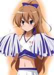  aisaka_taiga blush brown_hair cheerleader midriff navel pom_poms ponytail skirt solo toradora! youkan 