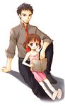  1girl book child doujima_nanako doujima_ryoutarou father_and_daughter feet hijiri_ruka lowres persona persona_4 sitting sitting_on_lap sitting_on_person socks 