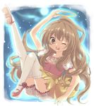  aisaka_taiga bloomers brown_eyes brown_hair halo imo_mushi long_hair one_eye_closed solo thighhighs toradora! underwear 