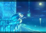  blue_eyes blue_hair full_moon hoshi_(little_stars+) moon night ocean original solo star water 