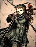  armor arrow bow_(weapon) brown_hair green_eyes moto_murabito quiver skirt solo tactics_ogre traditional_media weapon 