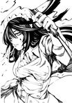  bad_id bad_pixiv_id belt breasts broom drinking_straw greyscale large_breasts maid monochrome original solo uousa-ou 