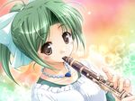  artist_request brown_eyes clarinet green_hair instrument jewelry necklace ponytail solo tooyama_midori yoake_mae_yori_ruri_iro_na 