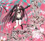  alternate_color anko_kinako bikini_top black_hair black_rock_shooter black_rock_shooter_(character) boots chain cherry_blossoms flat_chest flower legs long_hair midriff pale_skin pink scar shorts solo twintails 