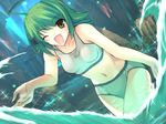  ahoge brown_eyes dutch_angle game_cg green_hair natsumi_cameron non-web_source one_eye_closed onigirikun panties pastel_chime pastel_chime_continue short_hair solo splashing sports_bra underwear underwear_only water 