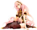  armband armlet bad_id bad_pixiv_id black_skirt grey_eyes headphones long_hair long_skirt megurine_luka nagi_kanami pink_hair side_slit skirt solo thighhighs thighs very_long_hair vocaloid 