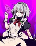  apron atoshi bad_id bad_pixiv_id braid izayoi_sakuya knife maid ribbon short_hair silver_hair solo touhou twin_braids wrist_cuffs 