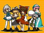  blonde_hair blue_eyes bow braid brown_eyes brown_hair fan hair_bow hair_ribbon hakurei_reimu hat hitodama izayoi_sakuya kirisame_marisa konpaku_youmu konpaku_youmu_(ghost) multiple_girls noya_makoto perfect_cherry_blossom pink_eyes pink_hair red_eyes ribbon saigyouji_yuyuko sandals short_hair silver_hair socks thighhighs touhou twin_braids witch_hat yellow_eyes 