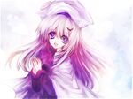  :d bad_id bad_pixiv_id beret blonde_hair crazy_eyes hair_ornament hairpin hat karintoso little_busters! long_hair looking_at_viewer noumi_kudryavka open_mouth purple_eyes smile solo upper_body very_long_hair 