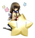  775 bad_id bad_pixiv_id brown_eyes brown_hair clannad hikarizaka_private_high_school_uniform ibuki_fuuko kneeling long_hair pantyhose school_uniform solo star starfish |_| 