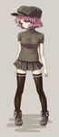  alternate_costume animal_ears ankle_boots bad_id bad_pixiv_id boots cabbie_hat casual contemporary full_body grey_background hat highres mystia_lorelei pink_hair shiba_itsuki simple_background solo standing thighhighs touhou zettai_ryouiki 