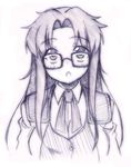  glasses lowres miyabe_makoto monochrome purple read_or_die solo traditional_media yomiko_readman 