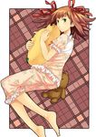  amami_haruka barefoot feet hands idolmaster idolmaster_(classic) idolmaster_1 kitagawa_unagi pajamas solo stuffed_animal stuffed_toy 