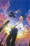  aircraft airplane cloud grave ikari_shinji male_focus neon_genesis_evangelion sadamoto_yoshiyuki school_uniform sky solo vtol 