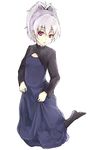  blue_dress darker_than_black dress face flat_chest hands kneeling mune pantyhose red_eyes silver_hair solo yin 