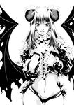  artist_request copyright_request demon_girl greyscale horns long_hair monochrome naughty_face open_mouth red_eyes smile solo spot_color thigh_gap wings 