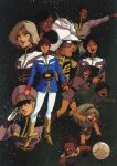  1980s_(style) 4boys 6+girls amuro_ray belt bindi black_hair blonde_hair boots bright_noa char_aznable child dark_skin earth_federation eyemask fraw_bow gundam hair_ribbon haro hat helmet highres katz_kobayashi kikka_kitamoto lalah_sune letz_cofan looking_at_viewer matilda_ajan mikimoto_haruhiko military military_uniform mirai_yashima mobile_suit_gundam multiple_boys multiple_girls open_mouth pointing pointing_forward promotional_art red_hair retro_artstyle ribbon robot salute sayla_mass scan science_fiction serious smile space starry_background traditional_media uniform zeon 