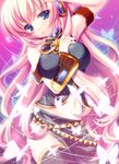  aqua_eyes breasts bug butterfly detached_sleeves insect large_breasts long_hair megurine_luka midriff mitsumomo_mamu navel pink_hair solo thighhighs very_long_hair vocaloid 