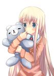  blonde_hair blue_eyes long_hair original simple_background solo stuffed_animal stuffed_toy teddy_bear tsunono white_background 