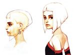  artist_request bare_shoulders black_eyes concept_art detached_sleeves dress earrings flat_chest jewelry official_art orta panzer_dragoon panzer_dragoon_orta short_hair silver_hair strapless strapless_dress tube_dress 