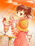  33paradox bad_id bad_pixiv_id elbow_gloves food gloves ice_cream katekyo_hitman_reborn! miura_haru parfait pocky solo striped striped_gloves 