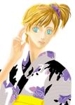  blue_eyes hoshino_mami japanese_clothes kasumi_(pokemon) kimono orange_hair pokemon short_hair side_ponytail simple_background solo white_background 