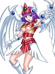  armor blue_eyes breasts duel_monster dunames_dark_witch pataniito purple_hair short_hair skirt solo underboob wings yuu-gi-ou 