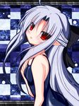  bow breasts hair_bow half_updo highres karasawa@ len long_hair melty_blood one-piece_swimsuit pointy_ears red_eyes silver_hair small_breasts solo swimsuit tsukihime very_long_hair 