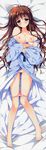  absurdres akane-iro_ni_somaru_saka antenna_hair barefoot blue_eyes blue_kimono blush breasts brown_hair cleavage dakimakura full_body highres huge_filesize japanese_clothes kimono legs long_image long_legs medium_breasts nagase_minato nipples open_clothes open_kimono panties panty_pull pink_panties pussy pussy_juice ryouka_(suzuya) solo tall_image underwear yukata 