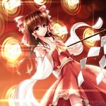  artist_name bad_id bad_pixiv_id brown_eyes brown_hair detached_sleeves fate/stay_night fate_(series) gate_of_babylon hair_ornament hakurei_reimu highres japanese_clothes long_hair miko solo thighhighs touhou veilrain white_legwear 