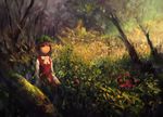  animal_ears bad_id bad_pixiv_id bovod bow brown_eyes brown_hair cat_ears chen hat looking_up oil_painting_(medium) solo touhou tree 