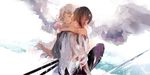  1girl brown_hair closed_eyes hebi_(yurari) highres hug original rain wet wings 