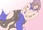  1girl breasts large_breasts nipples papepox2 simple_background solo torn_clothes 