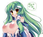  akikaze_tsumuji areolae bad_anatomy blush body_blush breasts frog_hair_ornament green_hair hair_ornament huge_breasts inverted_nipples japanese_clothes kimono kochiya_sanae large_areolae looking_at_viewer nipples open_mouth puffy_nipples shiny shiny_skin snake_hair_ornament solo touhou yellow_eyes 