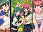  artist_request blue_eyes bow flat_chest green_hair hair_bow long_hair miyafuji_miina multiple_girls onegai_twins onodera_karen open_mouth red_hair school_uniform short_hair 