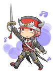  choutako hat horns maestroke_the_symphony_djinn pink_hair red_eyes short_hair sword uniform weapon yu-gi-oh! yuu-gi-ou_duel_monsters 