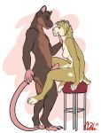  breasts brown_fur buckteeth caress casey_(artist) face_to_face featureless_breasts feline female fur humanoid_penis looking_at_partner male male/female mammal nude penis rat red_eyes rodent romantic saber-toothed_cat sitting smile standing stool teeth 