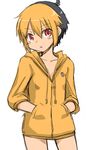  blonde_hair bottomless choutako hikaru_no_go hood hoodie multicolored_hair red_eyes shindou_hikaru short_hair 