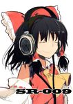  black_hair bow cable closed_eyes detached_sleeves hair_bow hair_tubes hakurei_reimu headphones highres listening_to_music mieharu short_hair smile solo stax touhou 