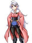  blue_eyes boots duel_monster green_eyes heterochromia japanese_clothes kimono latex long_hair pantyhose pataniito pataryouto skirt spellbreaker_of_the_ice_barrier white_hair yu-gi-oh! yuu-gi-ou_duel_monsters 