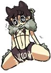  bad_id bad_tumblr_id beowulf_(skullgirls) black_hair chibi crop_top extra_ears gats_(nougats) kemonomimi_mode male_focus pelt shorts sitting skullgirls solo wariza 