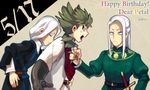  charles_vii_(inazuma_eleven) closed_eyes english happy_birthday inazuma_eleven_(game) inazuma_eleven_(series) inazuma_eleven_go inazuma_eleven_go_chrono_stone la_hire_(inazuma_eleven) long_hair male_focus medieval motojima_hakka multiple_boys open_mouth sheath sheathed simon_(inazuma_eleven) sword weapon white_hair 