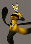  breasts cat feline female latex_(artist) looking_at_viewer mammal nipples plain_background rubber smile solo yellow_eyes 