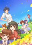  6+girls antenna_hair bad_id bad_pixiv_id blue_eyes blue_hair bread brown_eyes brown_hair clannad day flower food fujibayashi_kyou fujibayashi_ryou furukawa_nagisa grass ibuki_fuuko ichinose_kotomi long_hair mozuyun multiple_girls okazaki_tomoya okazaki_ushio purple_hair rapeseed_blossoms sakagami_tomoyo short_hair siblings sisters sky starfish sunohara_youhei twins yellow_eyes 