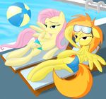  beach_ball bikini butt clothed clothing cutie_mark duo equine eyewear female feral fluttershy_(mlp) friendship_is_magic glasses hair horse looking_at_viewer lying mammal my_little_pony on_side orange_hair pegasus pink_hair pony pool skimpy spitfire_(mlp) spitshy swimsuit tight_clothing two_tone_hair wings wonderbolts_(mlp) 